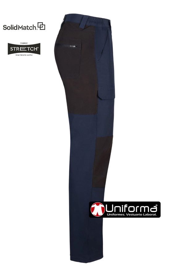 Pantalón de trabajo tipo Trekking Super Elástico bicolor fino super cómodo en azul marino V103022S