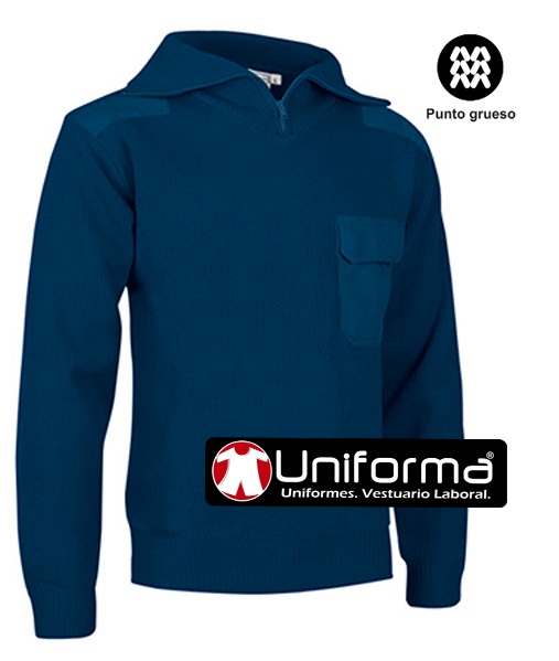 Jersey de trabajo azul marino Reforzado con parches en hombros y codos con cuello alto y cierre de Media Cremallera personalizable para empresas en uniforma