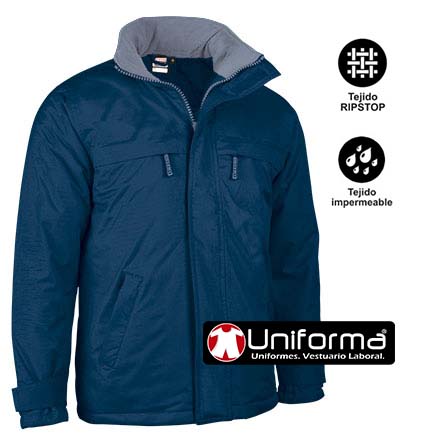 Chaquetón de trabajo Azul marino impermeable con capucha y tejido anti desgarros ripstop personalizable en uniforma  VL1740