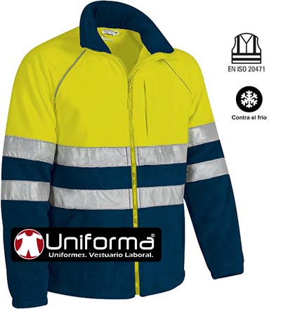 Chaqueta Polar reflectante de Alta Visibilidad de tejido Grueso con acabado de borreguito interno de alta retención térmica en uniforma personalizable con logo de empresa - VL2290