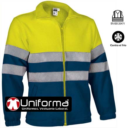 Chaqueta Polar Marino Amarillo reflectante de Alta Visibilidad con cierre de cremallera homologada EN ISO 20471 personalizable con logo de empresa en uniforma - VL2280