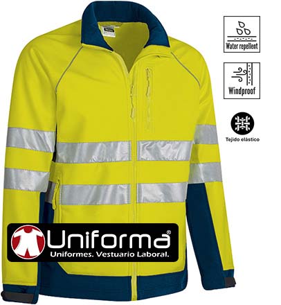 Chaqueta tipo Softshell Marino y Amarilla reflectante de  Alta Visibilidad personalizable con logo de empresa en uniforma- VL2300