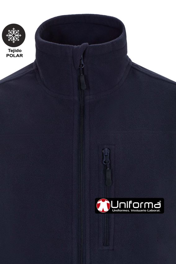 Chaleco Azul Marino en tejido polar de microfibra contra el frío personalizable con logo de empresa en uniforma