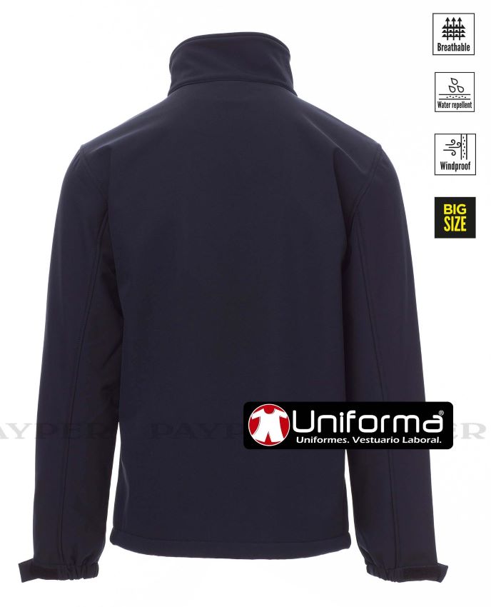 Chaqueta Impermeable y transpirable de trabajo de color azul marino en tejido softshell elástico, personalizable con logo de empresa en uniforma  PY1428
