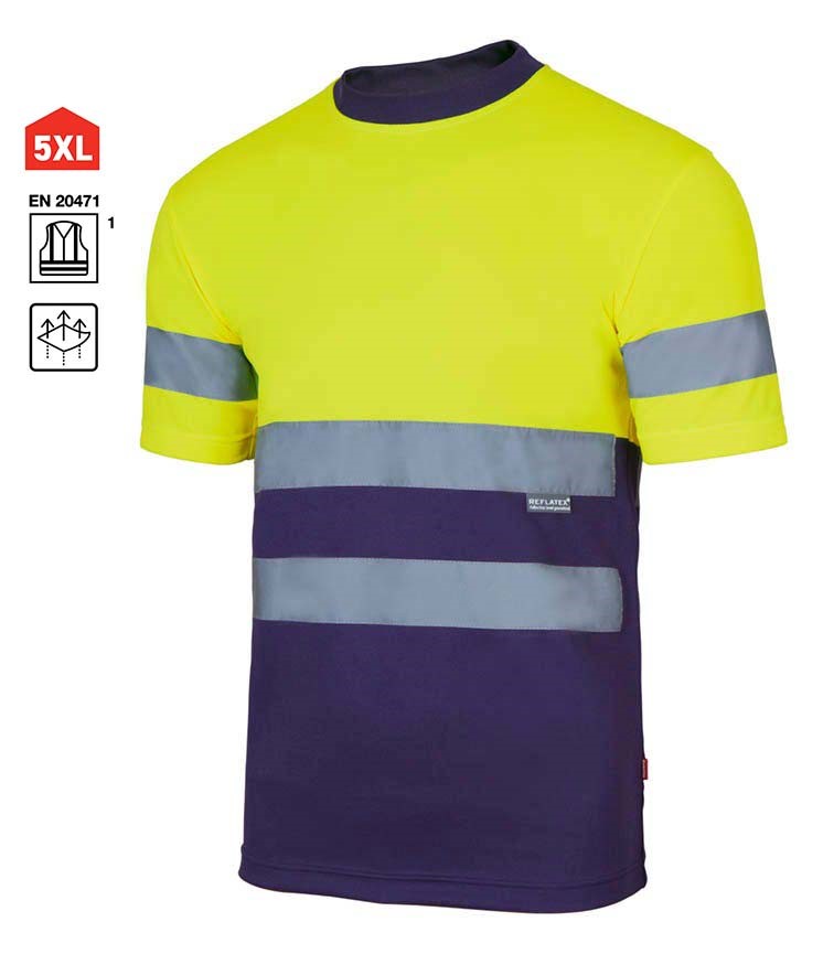 Camiseta de trabajo de alta visibilidad Bicolor de manga corta Alta Visibilidad  en tallas grandes hasta la 5XL transpirable, personalizable con logo de empresa en uniforma.net - V305506