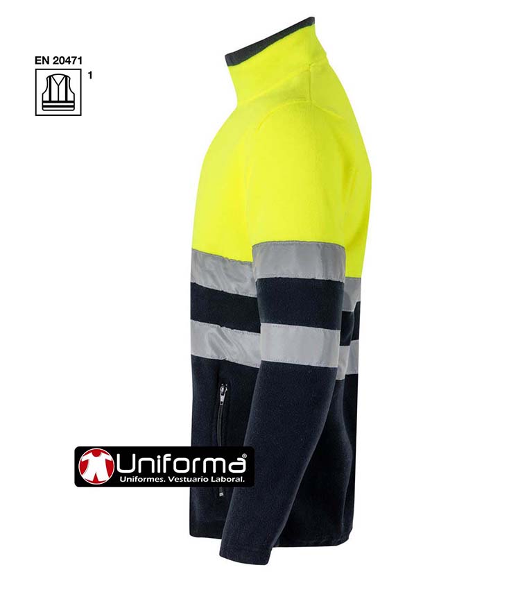 Chaqueta Forro Polar Bicolor Alta Visibilidad reflectante con cierre de Cremallera completa en modelo más básico y barato , personalizable con logo de empresa en uniforma.net - V301503