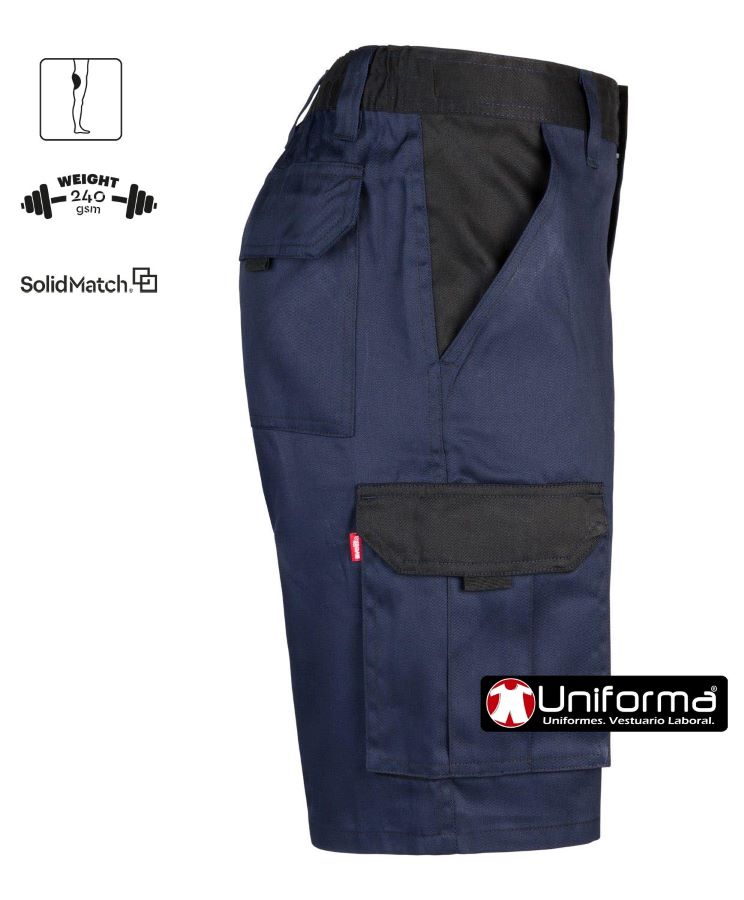 Pantalón Corto tipo bermuda multi bolsillos con bolsillos de cargo, diseño bicolor marino y negro, con cintura elástica y refuerzo de tejido en culera - V103021B