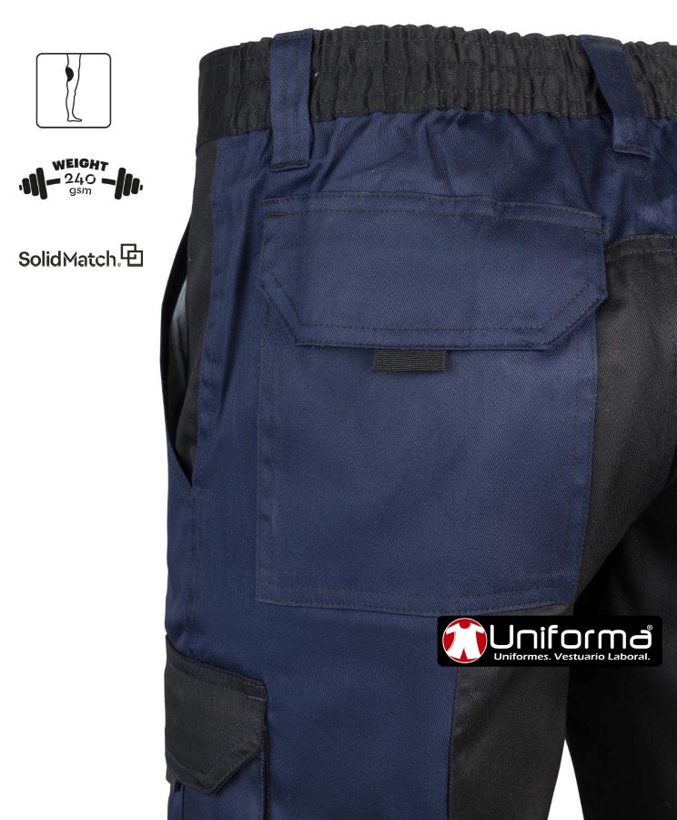 Pantalón Corto tipo bermuda multi bolsillos con bolsillos de cargo, diseño bicolor marino y negro, con cintura elástica y refuerzo de tejido en culera - V103021B