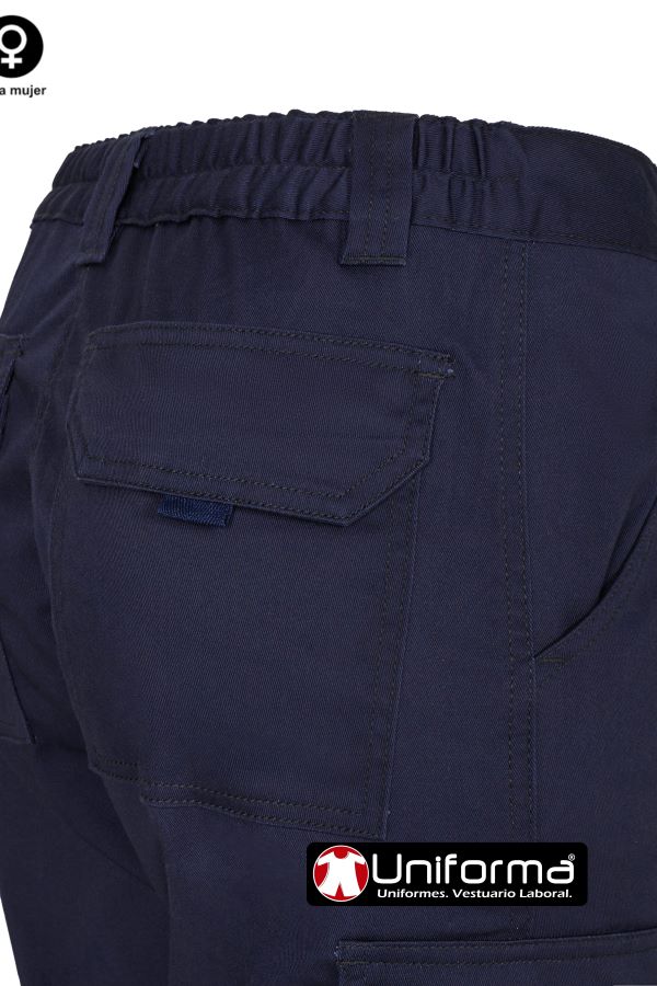 Pantalón de trabajo de mujer de diseño multi bolsillos, con bolsillos de cargo con fuelles, en tejido elástico Stretch por construcción con un 38% de tejido EME, con costuras de seguridad y cinturilla elástica, personalizable con logo de empresa en uniforma,  - V103002SW