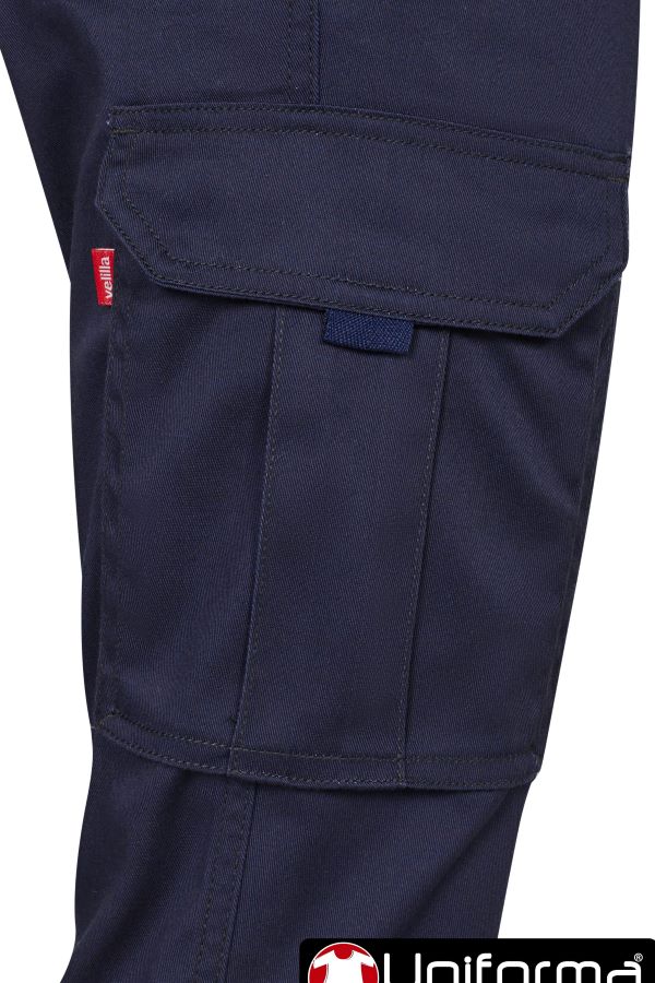 Pantalón de trabajo de mujer de diseño multi bolsillos, con bolsillos de cargo con fuelles, en tejido elástico Stretch por construcción con un 38% de tejido EME, con costuras de seguridad y cinturilla elástica, personalizable con logo de empresa en uniforma,  - V103002SW