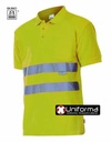 Polo reflectante de Alta Visibilidad de manga corta amarillo en tejido transpirable personalizable con logo de empresa en uniforma  V172