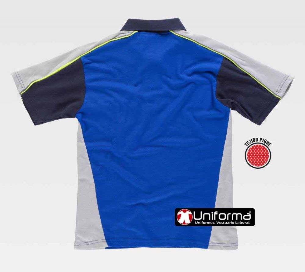 Polo de trabajo Combinado Tricolor con Vivos reflectantes y detalles de alta visibilidad, de manga corta, en tejido fresco y poroso, personalizable con logo de empresa en uniforma  - TWF5855