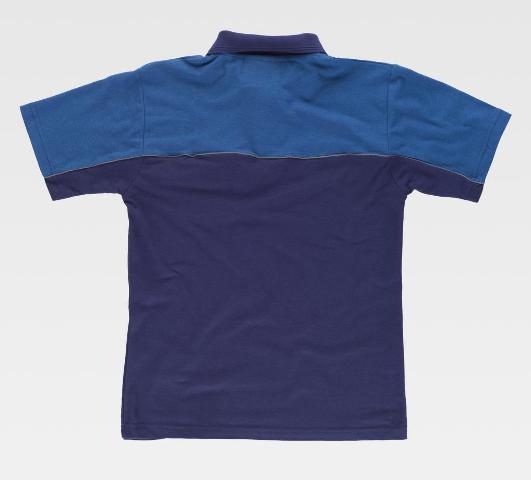 Polo de trabajo Combinado Bicolor azul de manga corta con bolsillo en el pecho, personalizable con logo de empresa en uniforma  - TWF1855