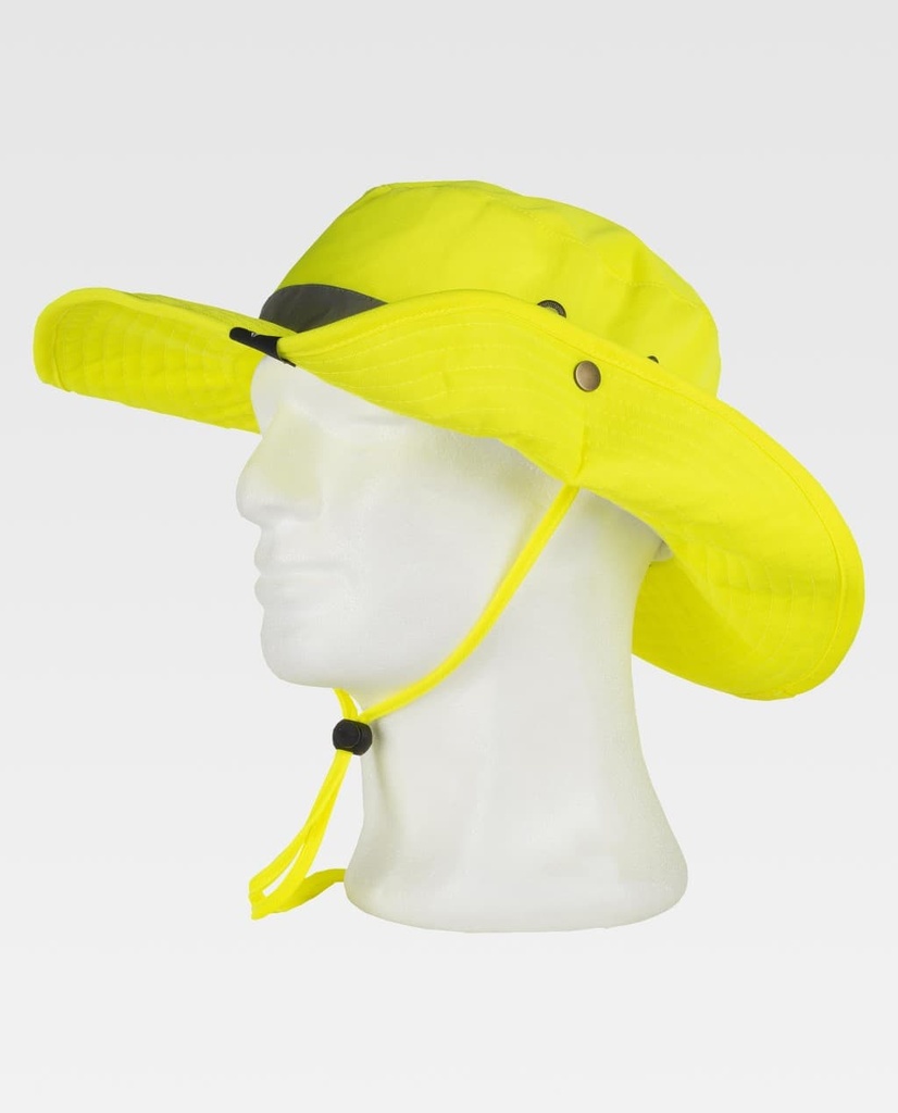 Gorro Tipo Safari Amarillo Alta Visibilidad en colores flúor alta capacidad para reflejar la luz y el calor, ventilado, protege la cabeza y la nuca del sol, personalizable con logo de empresa en uniforma  - TWFA930