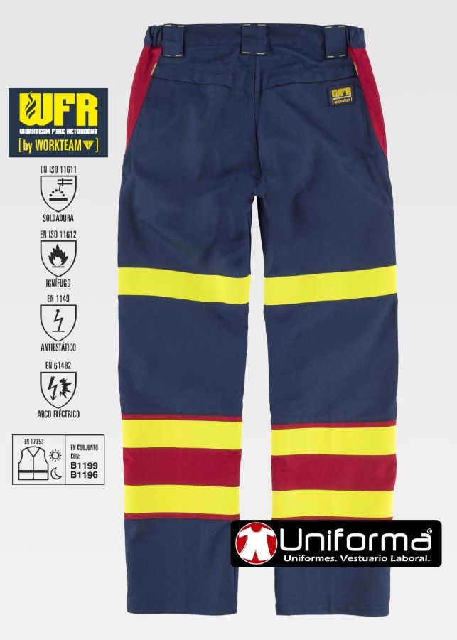 Pantalón de trabajo Ignífugo resistente a la llama , resistente a la Soldadura,  Anti-estático, de visibilidad realzada, con bandas reflectantes ignífugas de color amarillo  - TB1499