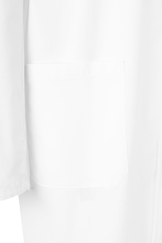 Bata de trabajo industrial unisex de color blanca de manga larga personalizable con logo de empresa en uniforma. V700P