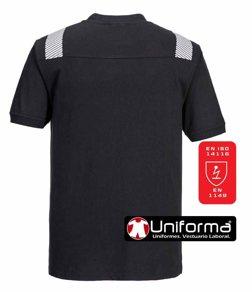 Camiseta de trabajo Ignífuga Resistente a la llama de color negro de Manga Corta con detalles reflectantes personalizable en uniforma - PFR12