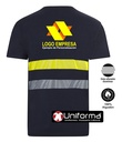 Camiseta Azul marino de 100% Algodón con Bandas de Alta Visibilidad y bandas reflectantes segmentadas cómodas, ligeras, personalizables con logo de empresa en uniforma  UN103