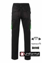 Pantalón de trabajo Bicolor Negro con detalles de color verde en las tapetas  en tejido Elástico y resistente de 240grms Multi Bolsillos personalizable con logo de empresa en Uniforma - V103024S