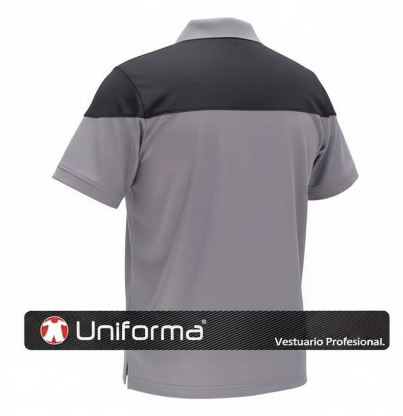 Polo de trabajo Gris en tejido técnico fresco transpirable y resistente en micro piqué micro perforado para mejorar la transpirabilidad, de diseño bicolor, personalizable con logo de empresa en uniforma  -TWF2616