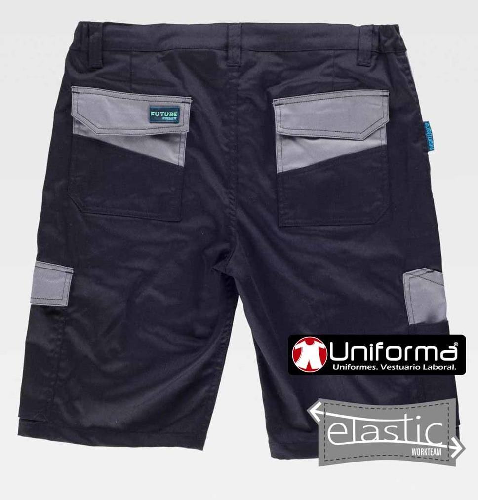 Pantalón corto tipo bermuda de trabajo en tejido cómodo elástico de diseño bicolor, con bolsillos de cargo, personalizable con logo de empresa en Uniforma