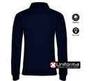 Polo de trabajo de mujer de color azul marino de manga larga en piqué de algodón 100% personalizable con logo de empresa en serigrafía, DTF, bordado en uniforma