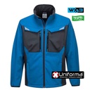 Chaqueta de trabajo azul royal tipo Softshell de alta calidad, de tres capas, acabado anti manchas, de diseño Bicolor, impermeable y transpirable, de diseño moderno y actual, personalizable con logo de empresa en uniforma - PT750