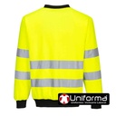 Sudadera amarillo reflectante de Alta Visibilidad Clase 3 de Cuello Redondo con detalles en color negro, puños elásticos, personalizable con logo de empresa en Uniforma- PPW277