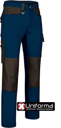 Pantalón de trabajo de diseño bicolor en tejido resistente y duradera Canvas de poliéster algodón, con refuerzos de poliamida, con acabado hidrofugado que repele los líquidos, personalizable con logo de empresa en Uniforma.