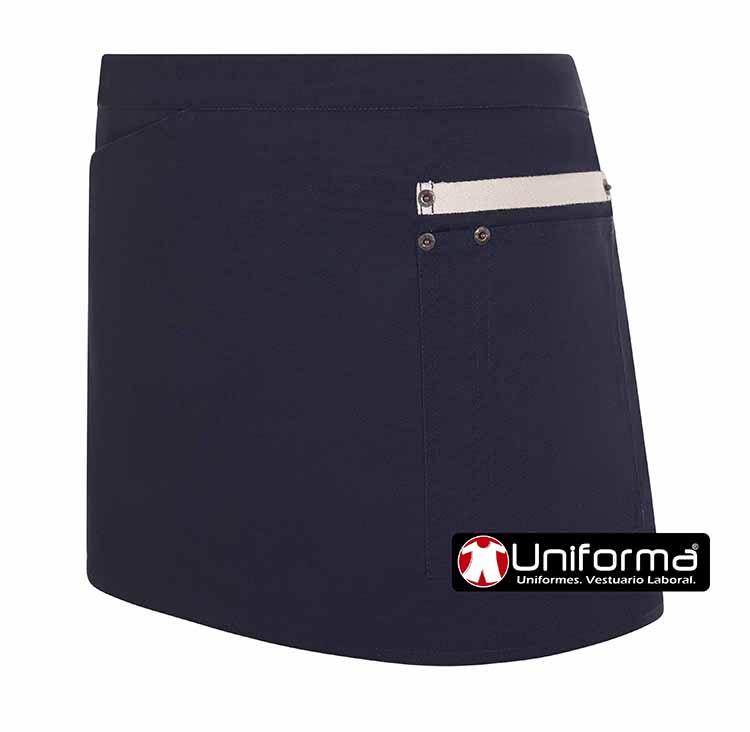 Delantal mandil corto en tejido rústico grueso canvas, con remaches tipo vaquero, con cinta de color a contraste, para camareros, en tejido resistente de calidad, personalizable con logo de empresa en Uniforma  - V404221B