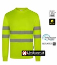 Camiseta de trabajo de manga larga reflectante de alta visibilidad fabricada con poliéster reciclado procedente de botellas de plástico, personalizable con logo de empresa en Uniforma