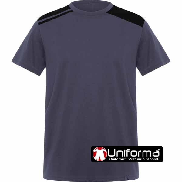 Camiseta de trabajo bicolor con refuerzos de colores a contraste, de poliéster algodón, personalizable con logo de empresa y cintas reflectantes en Uniforma.