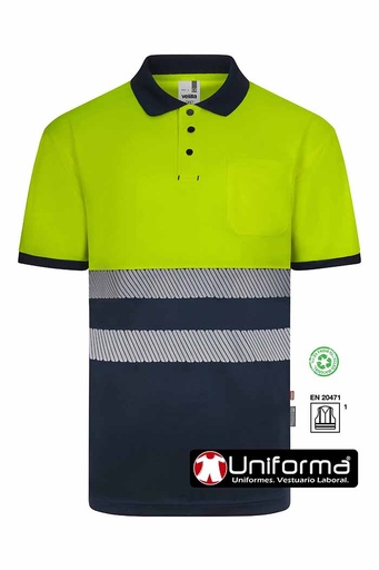 [V305533] Polo Alta Visibilidad Reciclado - V305533 (Amarillo / Marino)