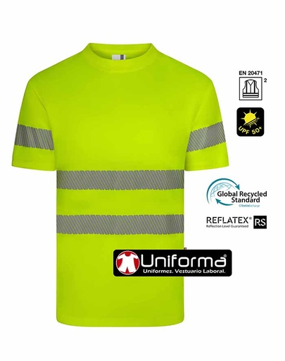 [V305632] Camiseta Alta Visibilidad Poliéster Reciclado - V305632 (Amarillo Fluor)