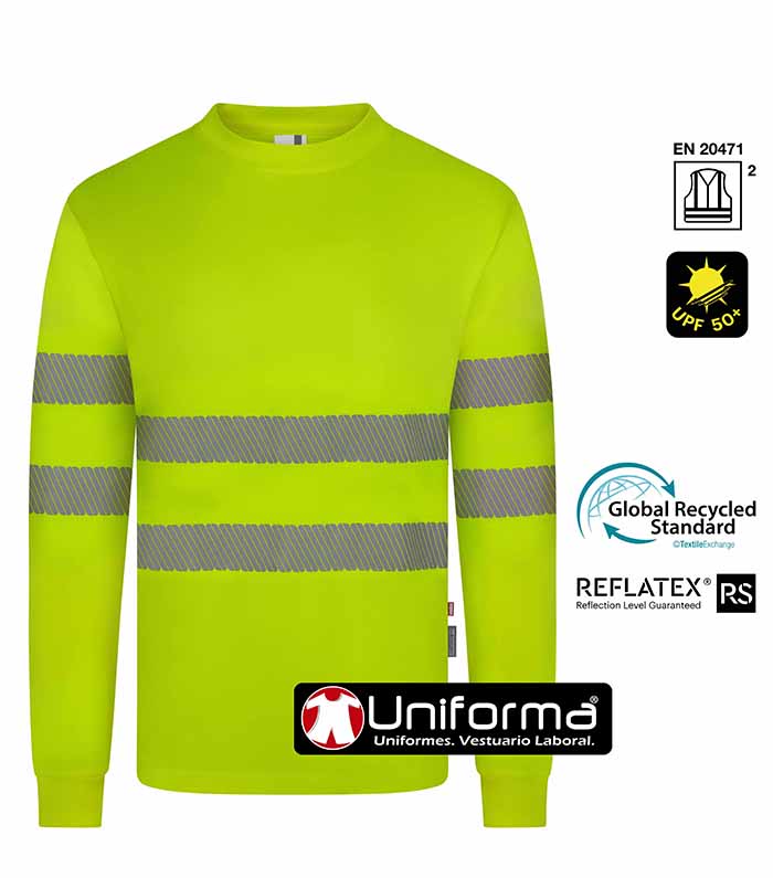 Camiseta Poliéster Reciclado Alta Visibilidad Manga Larga - V305634