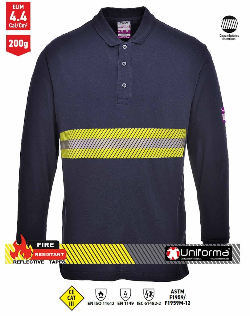 Polo Ignífugo con Bandas Reflectantes Bicolor - UNFR1050