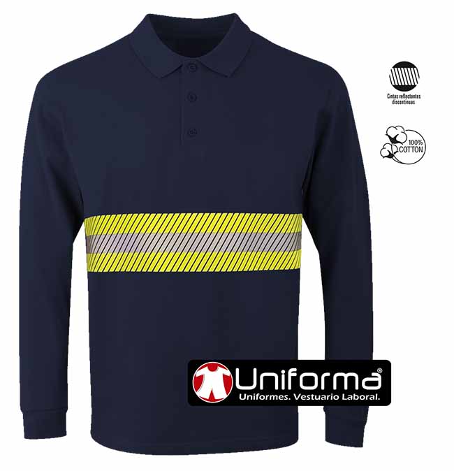 Polo Algodón Manga Larga Banda Reflectante Bicolor - UN330