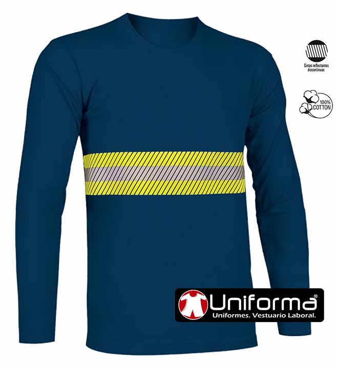 Camiseta Manga Larga Algodón Banda Reflectante Bicolor -UN304