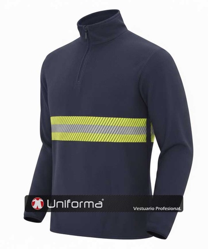 [UN1095] Micropolar Media Cremallera con Banda Reflectante - UN1095 (Azul Marino)