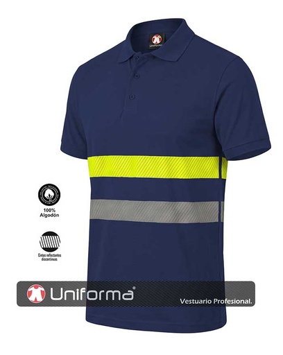[UN2230] Polo Algodón Bandas Segmentadas Amarilla y Gris - UN2230 (Azul Marino)