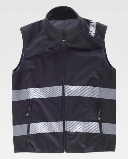 [TS9233] Chaleco Softshell Negro con Bandas Reflectantes - TS9233