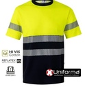 [V305509] Camiseta Alta visibilidad Algodón Bicolor y Cinta Segmentada - V305509 (Amarillo / Marino)