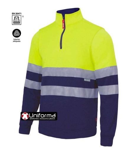 [V305701] Sudadera Bicolor Media Cremallera Alta Visibilidad - V305701 (Amarillo / Marino)