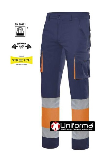 [V303002S] Pantalón Elástico Alta Visibilidad Gramaje Alto - V303002S (Marino / Naranja)