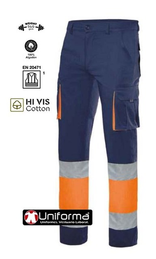 [V303007] Pantalón Alta Visibilidad Algodón - V303007 (Marino / Naranja)