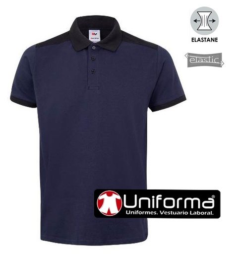[V105519S] Polo Elástico Manga Corta Bicolor - V105519S (Azul Marino)