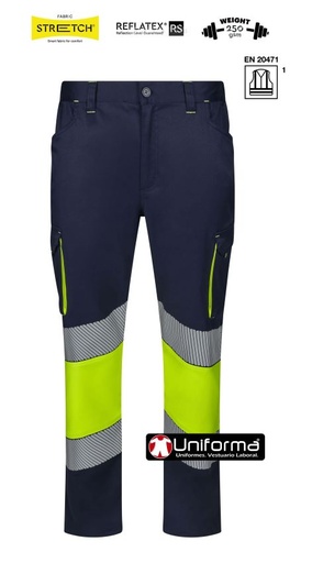[V303008S] Pantalón Alta Visibilidad Elástico - V303008S (Amarillo / Marino)