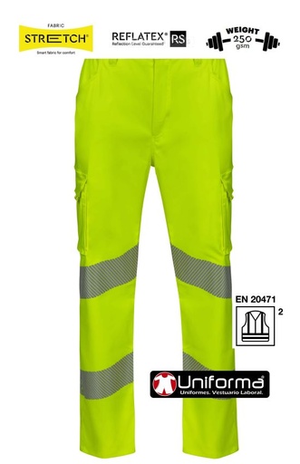 [V303009S] Pantalón Alta Visibilidad Elástico Bandas Oblicuas - V303009S (Amarillo Fluor)