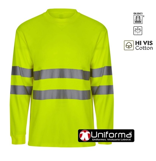 [V305614] Camiseta Alta Visibilidad Manga Larga con algodón V305614 (Amarillo Fluor)