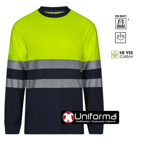 [V305615] Camiseta Bicolor Alta Visibilidad con algodón - V305615 (Amarillo / Marino)